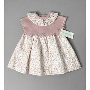 NWT Martin Aranda Pink Knit Top Floral Ruffle Collar Dress Baby Girls 9 Mo